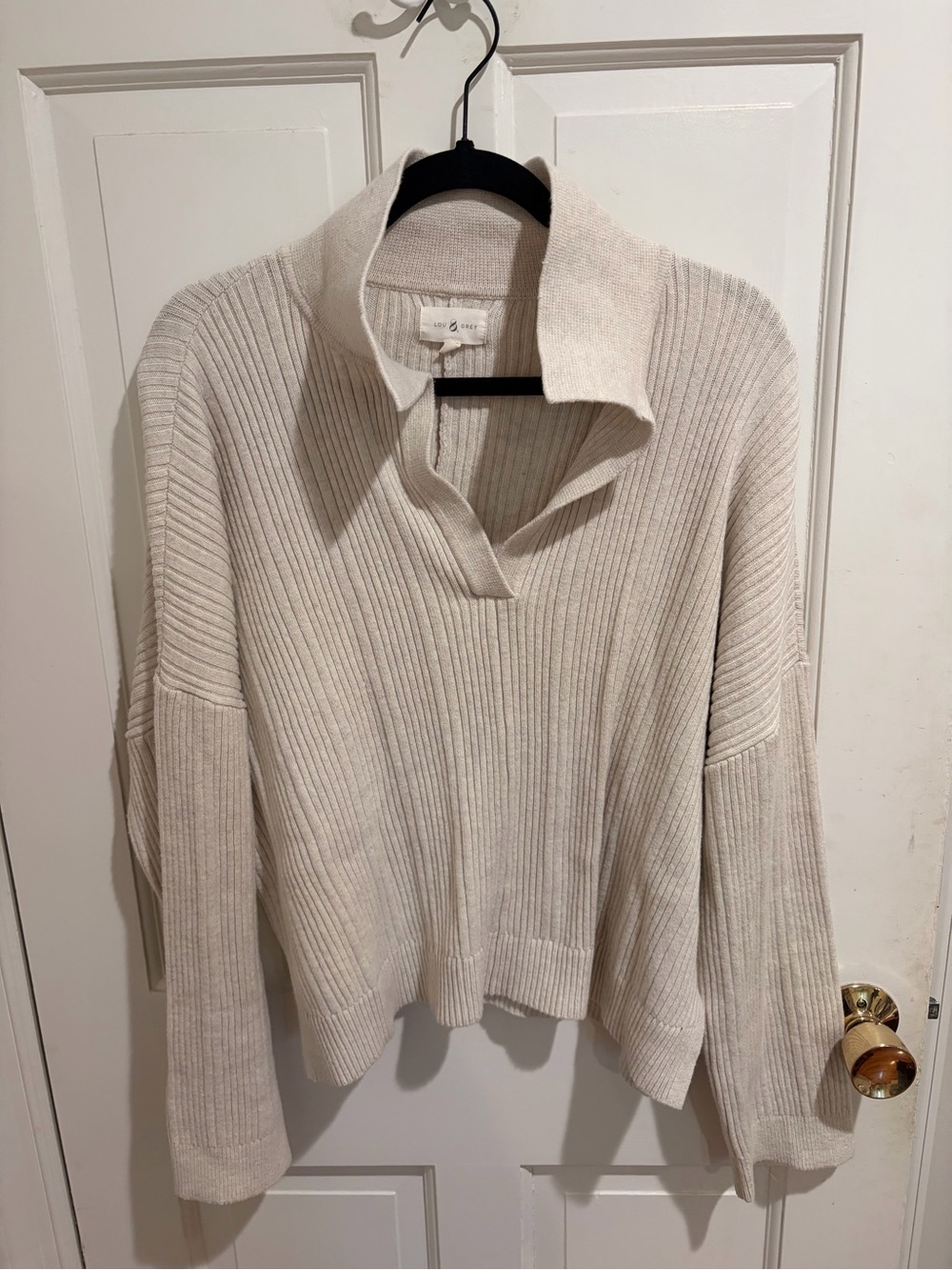 Lou & Grey Ribbed Open-Collar Pullover Sweater - Cream